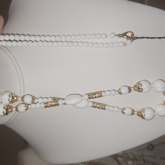 Bohemian White Glass w Gold Caps. - Picture 6 of 6